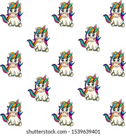 Pattern Cute cartoon unicorn on the white background