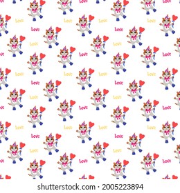 Pattern with a cute cat in a funny hat