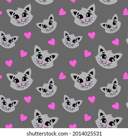 Pattern with a cute cat. Tricolor cat