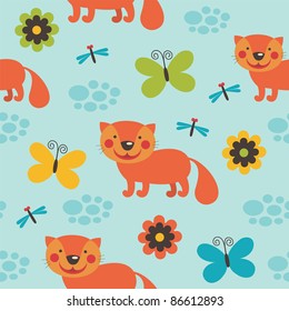 pattern with cute cat. vector illustration