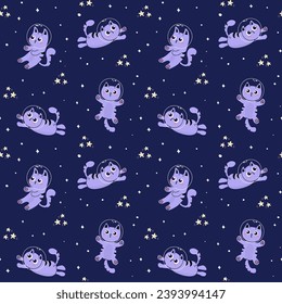 Pattern with cute cats astronauts