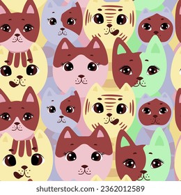Pattern cute cats background, funny characters on the background, vector illustration, eps 10