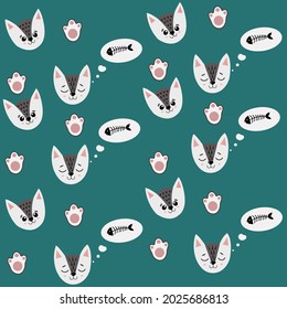 Patrón de gatos lindos.  Sueños de pescado
