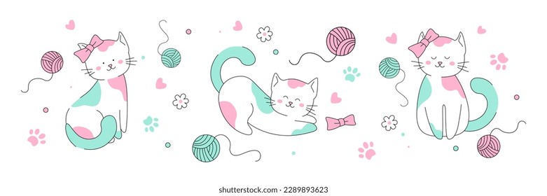 Сhildish pattern with cute cats, kids print. Isolated vector illustration for baby shower, greeting card, party invitation, kids design prints, posters, t-shirts, stickers, notebook cover print