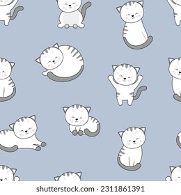 Сhildish pattern with cute cats, kids print. Сute vector texture for kids bedding, fabric, wallpaper, wrapping paper, textile, t-shirt print