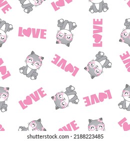 Pattern with cute cats. Kittens have rose-colored glasses. The charming kittens.