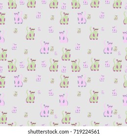 Pattern with cute cats. Seamless background for bed textiles, children's clothes, fabrick, wallpaper, wrapper, brochure, flyer, wedding invitation. Hand drawn vector illustration