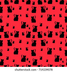 Pattern with cute cats. Seamless background for bed textiles, children's clothes, fabrick, wallpaper, wrapper, brochure, flyer, wedding invitation. Hand drawn vector illustration