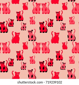 Pattern with cute cats. Seamless background for bed textiles, children's clothes, fabrick, wallpaper, wrapper, brochure, flyer, wedding invitation. Hand drawn vector illustration