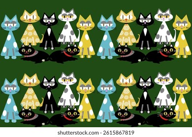 Pattern of cute cats in various colors