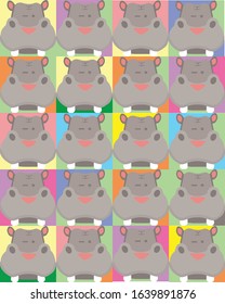 Pattern of cute character wallpaper. Hippo pattern image. 