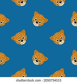 Pattern cute cheetah cartoon character, flat colorful drawing funny animal of tropical jungle. Vector illustration, application for children, game, book, print, card, sticker.