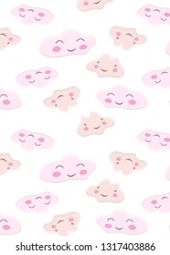 pattern with cute cloud characters on white background. 