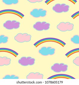 Pattern of cute clouds and rainbow on a gentle background