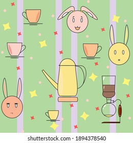 Pattern with cute coffee rabbits