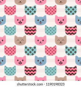 Pattern with cute colorful cat faces