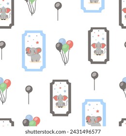 Pattern of cute and colorful circus animals set. Cute circus animals and clown character design.