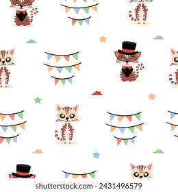 Pattern of cute and colorful circus animals set. Cute circus animals and clown character design.