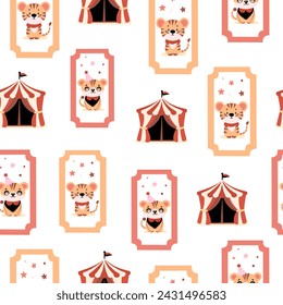 Pattern of cute and colorful circus animals set. Cute circus animals and clown character design.