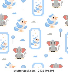 Pattern of cute and colorful circus animals set. Cute circus animals and clown character design.