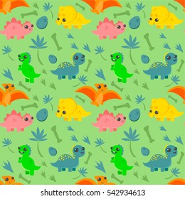 Pattern with cute colorful dinosaurs