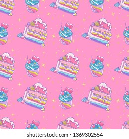 Pattern cute cupcakes and cakes with heart