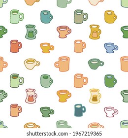 Pattern of cute cups for coffee and tea. Vector EPS 10