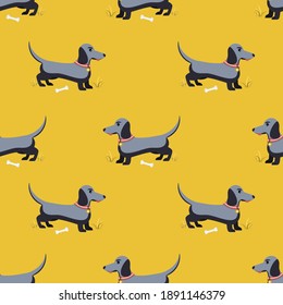 Pattern of cute dachshund dogs. Flat vector illustration.