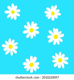 Pattern of cute daisies. Beautiful flowers on a blue background. Vector. Pattern for fabric and packaging design.