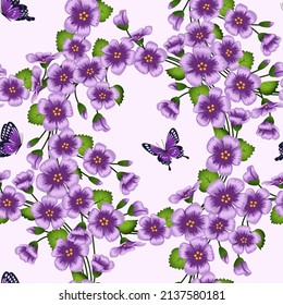 Pattern. Cute delicate flowers and butterflies. Spring, summer, nature. Vector graphics.