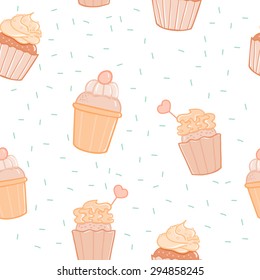 Pattern with cute and delicious cupcakes. Cartoon cupcakes for the invitation, registration party, wedding.