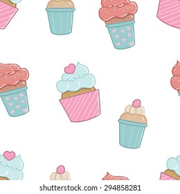 Pattern with cute and delicious cupcakes. Cartoon cupcakes for the invitation, registration party, wedding.