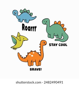 Сhildish pattern with cute dinosaur, baby shower greeting card. Animal seamless background, cute vector texture for kids bedding, fabric, wallpaper, wrapping paper, textile, t-shirt print