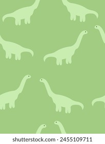 Pattern of a cute dinosaur on a dark green background.