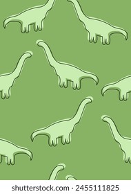 Pattern of a cute dinosaur on a dark green background.