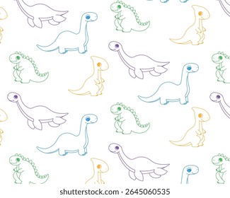 Um padrão de dinossauros bonitos. Ilustração de contorno de vetor.