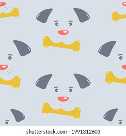 Pattern of cute dog with bone. vector illustration.