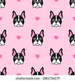 Patrón con perros lindos y corazones