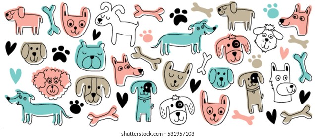 Pattern with cute dogs. Vector illustration