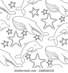 pattern of cute dolphin with whale and starfish