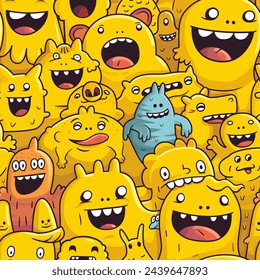 pattern of cute, doodle-style cartoon monsters