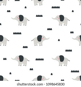 Pattern with cute elephant on white background.