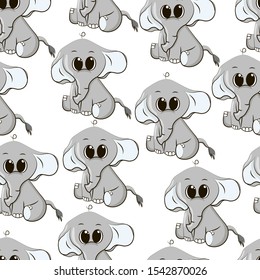 Pattern with cute elephants on a white background. Background with elephants. Vector illustration with elephants.