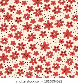 Pattern with cute flowers. Can be used for printing on fabric and paper and other surfaces. Seamless background pattern. Cartoon illustration.