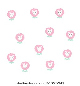 pattern of a cute fluffy pink sheep on a white background. For textiles, fabrics, packaging, boxes, cardboard, wrapping paper.
Hand drawn cartoon style. Vector