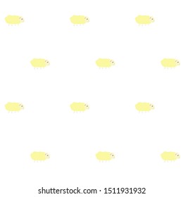 pattern of a cute fluffy yellow sheep on a white background. For textiles, fabrics, packaging, boxes, cardboard, wrapping paper.
Hand drawn cartoon style. Vector