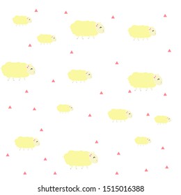 pattern of a cute fluffy yellow sheep on a white background. For textiles, fabrics, packaging, boxes, cardboard, wrapping paper.
Hand drawn cartoon style. Vector