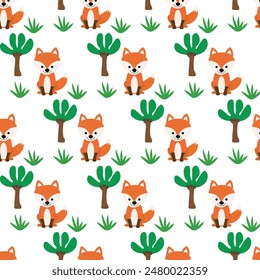 Pattern cute fox and bird background 