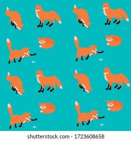 Pattern of cute foxes on the prowl. Fashionable, designer print. Suitable for children's things. Made in vector.