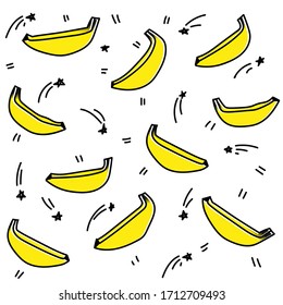 Pattern of cute fruits in cartoon style. Bananas. Vector hand drawn textures. Hipster grunge drawings. Hand drawing isolated boho illustration.